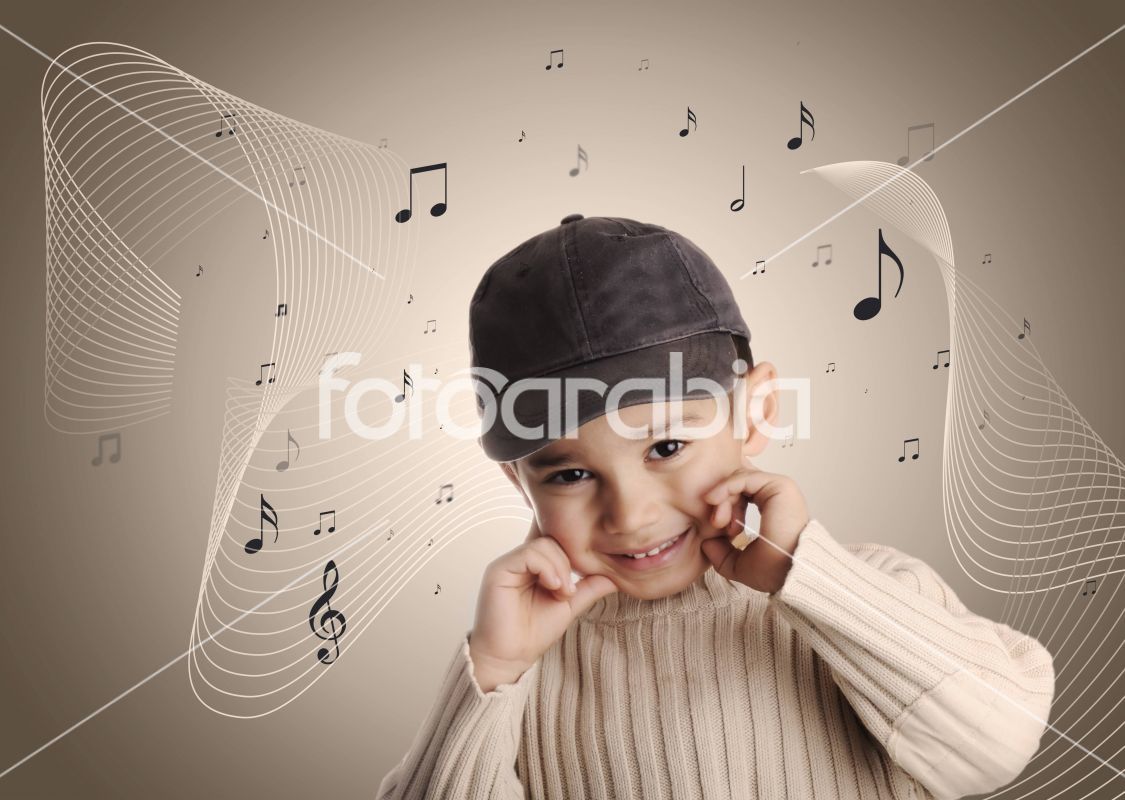 Musical boy with denim cap