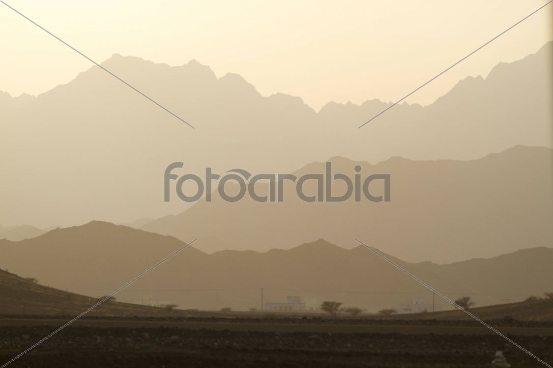 East Oman Al Hajar mountainscape and house