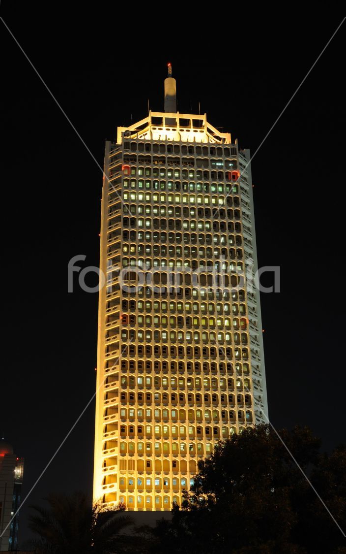 The Dubai World Trade Centre at night