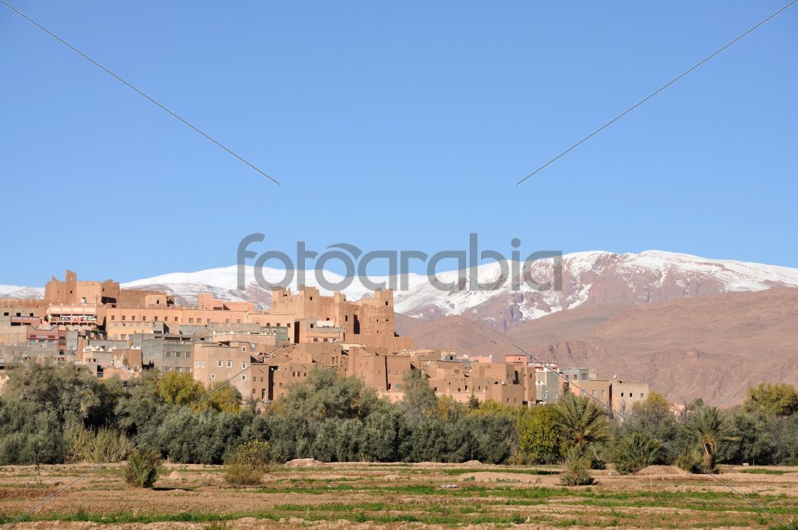 Moroccan village, Atlas mountains in the background