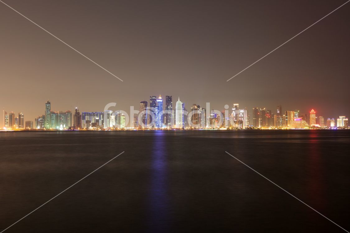 Doha city skyline at night, Qatar