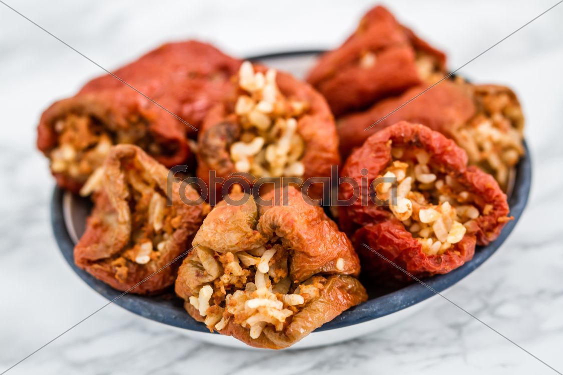Dolma, Stuffed Dried Pepper on White Marble