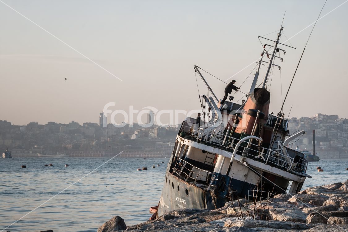 Old Ship Washed Ashore in Bosphorus