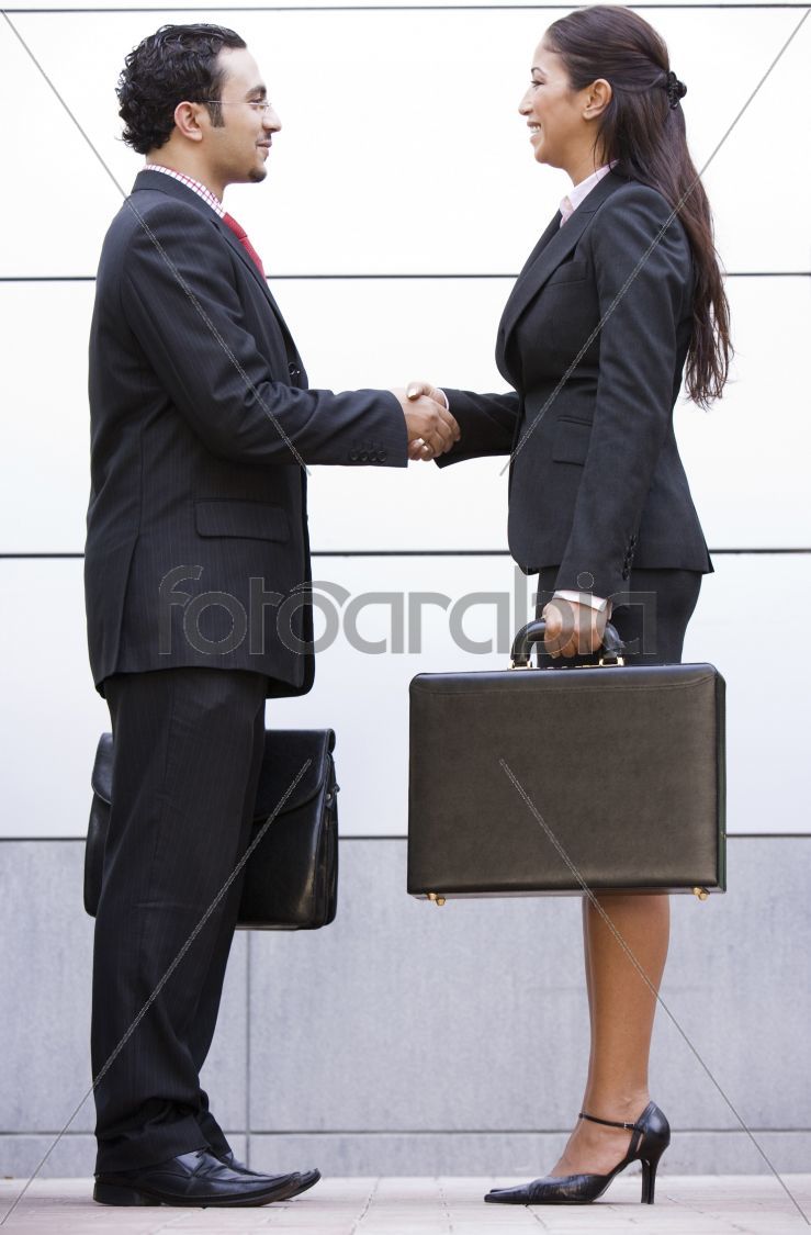 Business meeting outside office