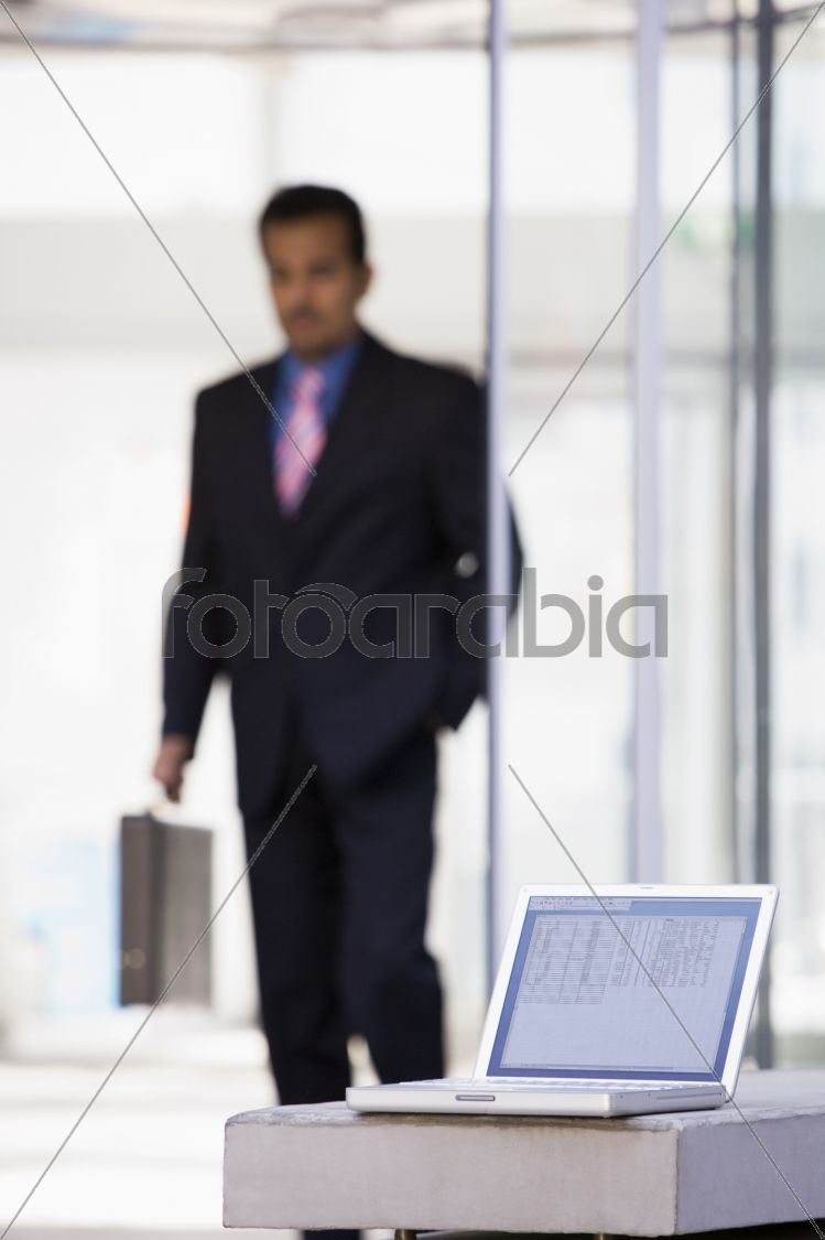 Laptop computer outside office