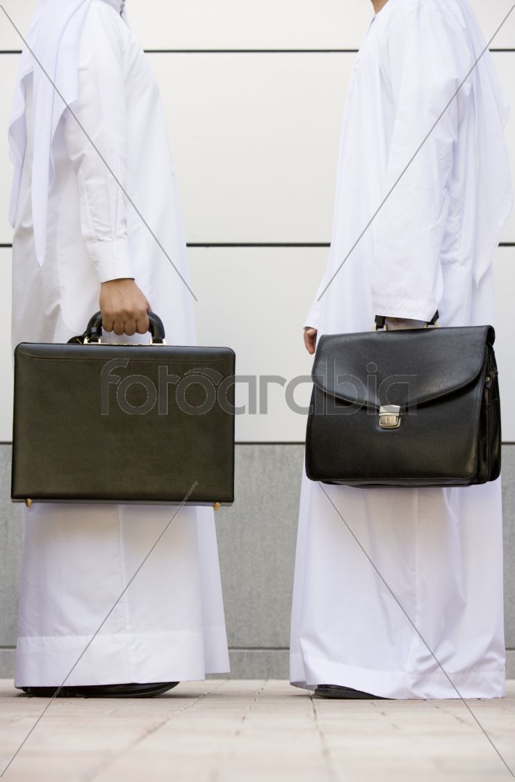 Two Middle Eastern businessmen holding briefcases