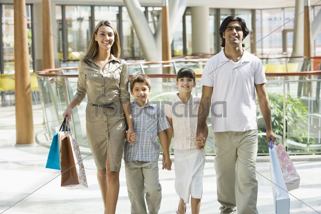 Family shopping in mall