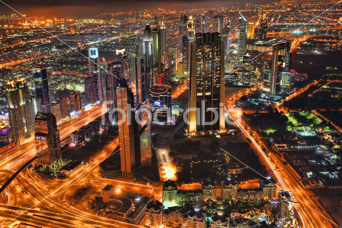 Night view from Burj Khalifa, tallest building in the world in Dubai city, United Arab Emirates