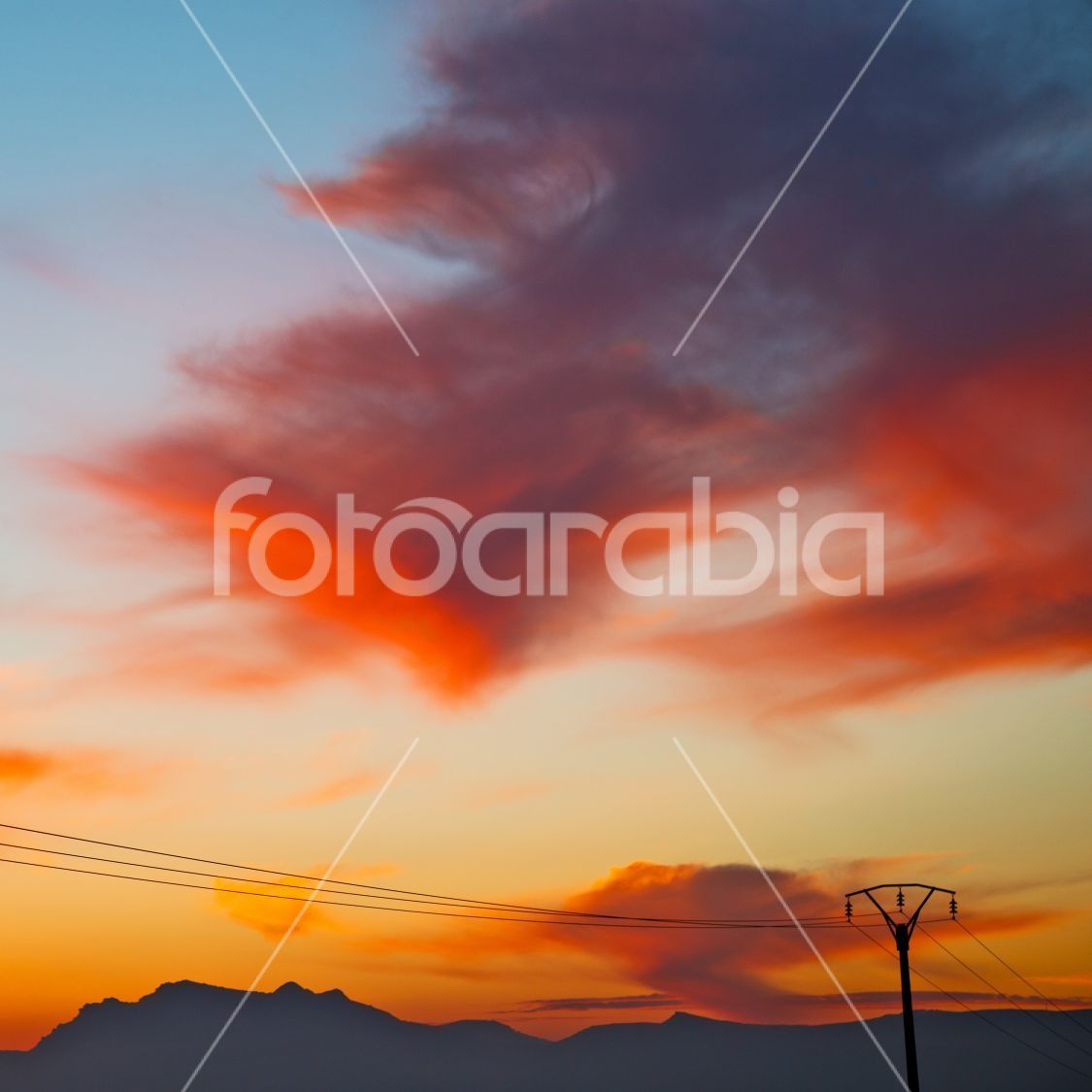 mountain in morocco africa   current cables     and red sunrise