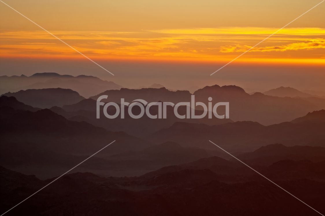Panorama rocks of holy ground Mount Sinai on the sunrise, Egypt